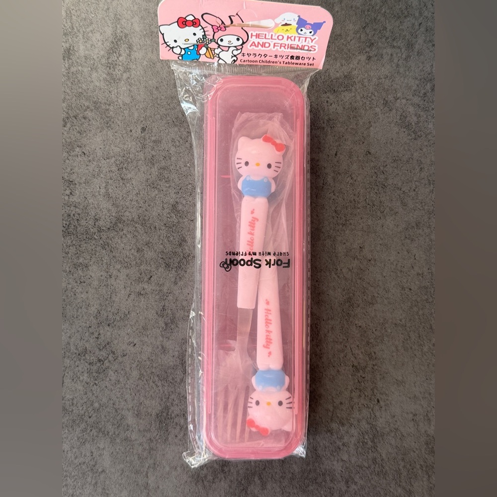 Hello Kitty & Friends Fork & Spoon Set | Pink Case | New